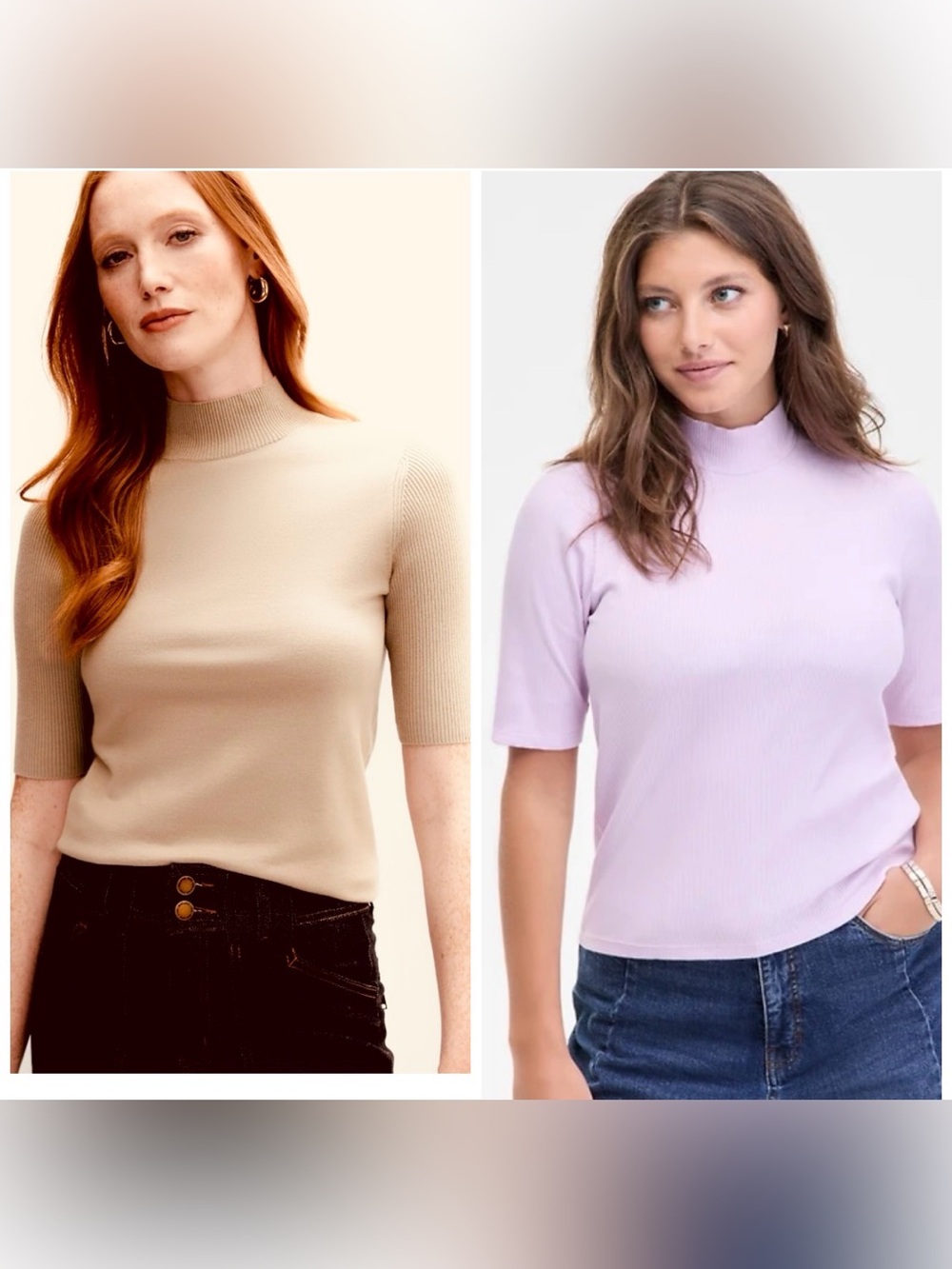 ON 34th Bundle of 2 Ribbed Mock Neck Tops - Lavender & Tan - Size M